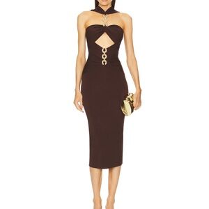 Cult Gaia Chocolate Brown Cut-Out Midi Dress